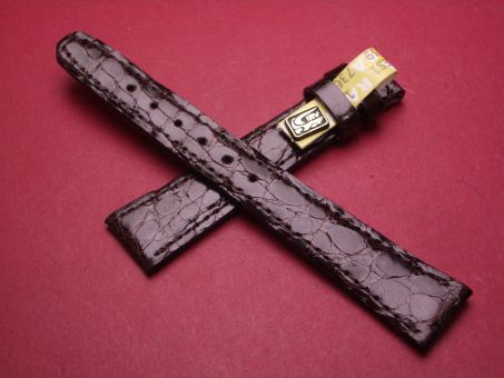 Louisiana Krokodil-Leder-Armband, 16mm im Verlauf auf 12mm an der Schließe, Farbe: dunkelbraun glänzend 