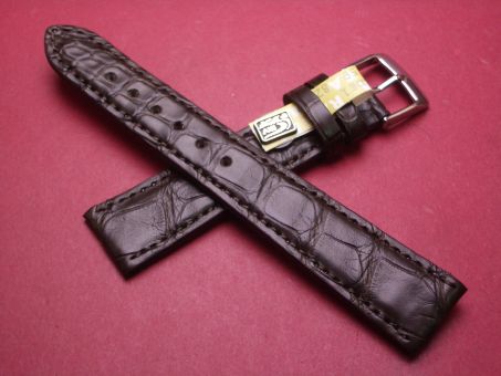 Krokodil-Leder-Armband, 19mm im Verlauf auf 16mm, Farbe: dunkelbraun 