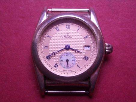 Komplette Uhr, Quarzuhrwerk (FE), Silber 925, Datumsanzeige bei der 3, 17mm Anstoßbreite, verschraubter Boden 
