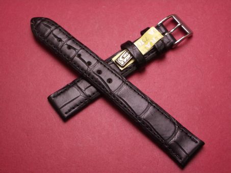 Louisiana Krokodil-Leder-Armband, 16mm im Verlauf auf 14mm an der Schließe, Farbe: schwarz 