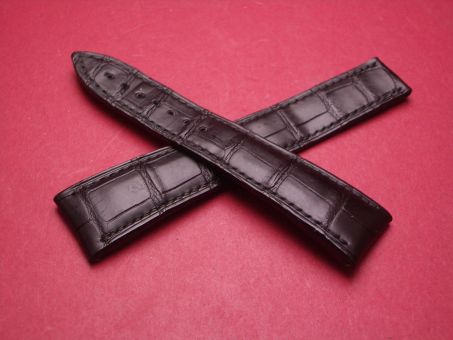 Blancpain Leder-Armband, Krokodil, Breite: 20mm im Verlauf auf 16mm, Längen: Lochseite 100mm & Schließenseite 100mm, Farbe: schwarz, ohne Schließe 