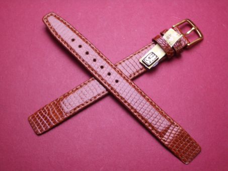 Leder-Armband, Eidechse, 14mm, Farbe: braun glänzend, für feste Stege, XL-Länge 