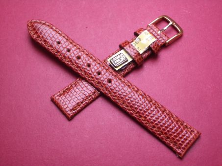 Leder-Armband, Eidechse, 17mm im Verlauf auf 14mm an der Schließe, Farbe: braun glänzend 