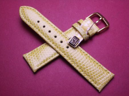 Eidechs-Leder-Armband, 18mm im Verlauf auf 16mm, Farbe: gelb glänzend, XS-Länge 