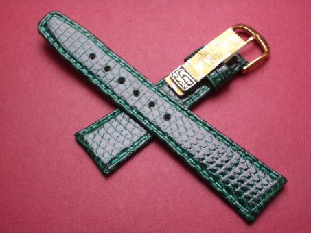 Eidechs-Leder-Armband, 18mm im Verlauf auf 14mm, Farbe: grün glänzend, XS-Länge 
