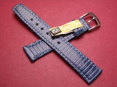 Leder-Armband, Eidechse, 16mm im Verlauf auf 14mm an der Schließe, Farbe: jeansblau glänzend, XS-Länge 