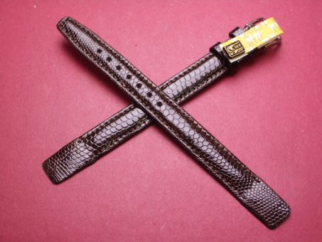 Leder-Armband, Eidechse, 12mm, für feste Stege, Farbe: dunkelbraun, XL-Länge 