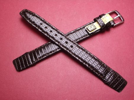 Leder-Armband, Eidechse, 14mm, Farbe: dunkelbraun, für feste Stege, XL-Länge 