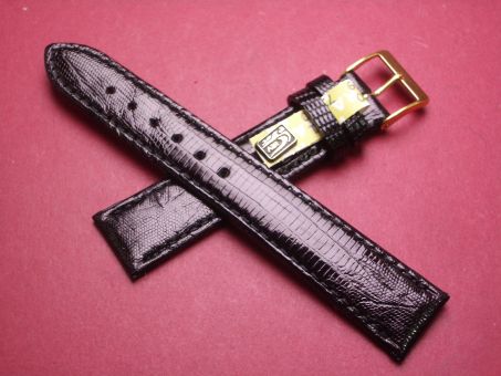 Eidechs-Leder-Armband, 18mm im Verlauf auf 16mm, Farbe: schwarz glänzend 