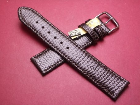 Leder-Armband, Eidechse, 19mm im Verlauf auf 18mm, Farbe: dunkelbraun glänzend 