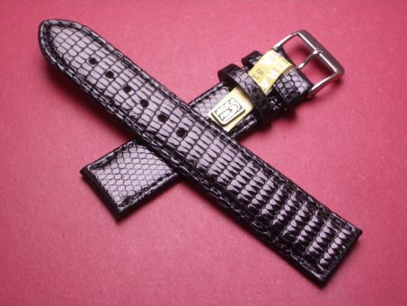 Leder-Armband, Eidechse, 19mm im Verlauf auf 18mm, Farbe: schwarz glänzend 