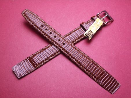 Leder-Armband, Eidechse, 16mm im Verlauf auf 14mm an der Schließe, Farbe: braun glänzend, für feste Stege, XL-Länge 