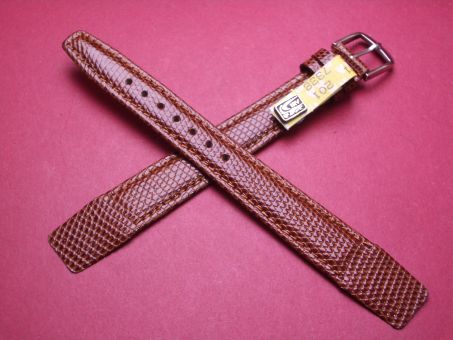 Leder-Armband, Eidechse, 16mm im Verlauf auf 14mm an der Schließe, Farbe: braun glänzend, für feste Stege, XL-Länge 