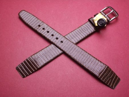 Leder-Armband, Eidechse, 16mm im Verlauf auf 14mm an der Schließe, Farbe: dunkelbraun glänzend, für feste Stege, XL-Länge 