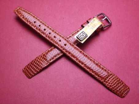 Leder-Armband, Eidechse, 12mm, Farbe: braun, für feste Stege, XS-Länge 