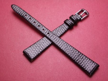 Leder-Armband, Eidechse, 12mm im Verlauf auf 7mm an der Schließe, Farbe: schwarz glänzend, für feste Stege, XS-Länge 