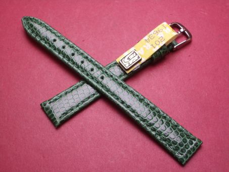 Leder-Armband, Eidechse, 12mm im Verlauf auf 10mm an der Schließe, Farbe: grün, XS-Länge 