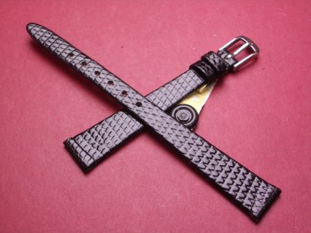 Leder-Armband, Eidechse, 12mm im Verlauf auf 7mm an der Schließe, Farbe: schwarz, XS-Länge 