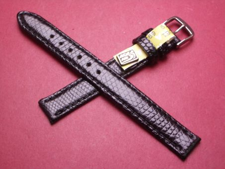 Leder-Armband, Eidechse, 12mm, Farbe: schwarz glänzend 