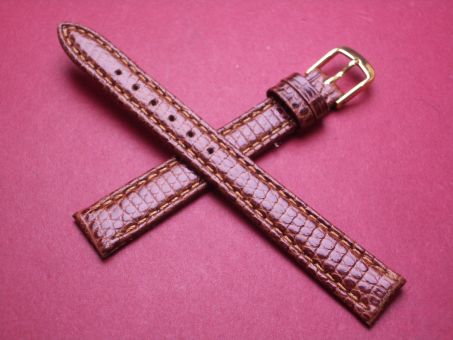 Leder-Armband, Eidechse, 12mm im Verlauf auf 10mm an der Schließe, Farbe: braun glänzend 