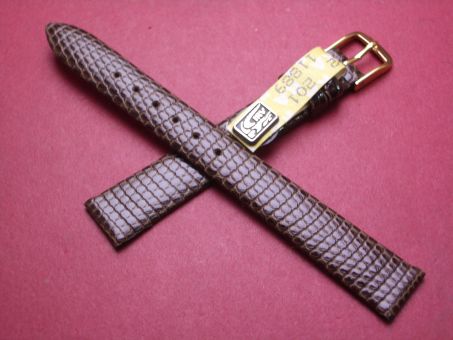 Leder-Armband, Eidechse, 12mm im Verlauf auf 10mm an der Schließe, Farbe: braun glänzend 