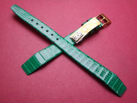 Leder-Armband, Eidechse, 12mm im Verlauf auf 10mm an der Schließe, Farbe: grün glänzend, für feste Stege 