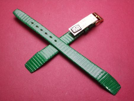 Leder-Armband, Eidechse, 12mm im Verlauf auf 10mm an der Schließe, Farbe: grün glänzend, für feste Stege 