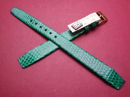 Leder-Armband, Eidechse, 12mm im Verlauf auf 10mm an der Schließe, Farbe:  grün glänzend, für feste Stege 