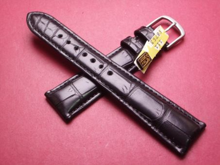 Krokodil-Leder-Armband, 19mm im Verlauf auf 16mm, signiert: Glashütte, Farbe: schwarz 