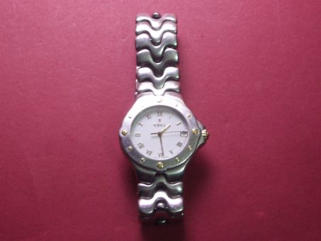 Komplette Uhr, Ebel Sportwave, Referenz 6187631, Stahl/Gold, Durchmesser ca. 35,8mm, Quartz, weißes Zifferblatt, getragen 
