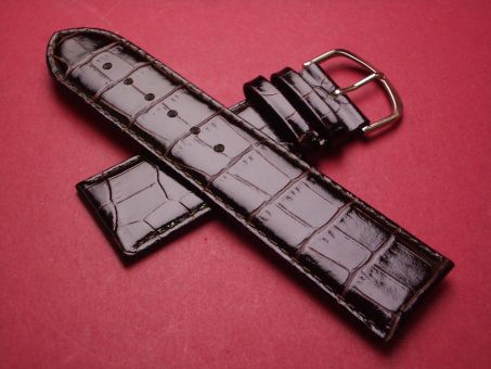 Leder-Armband, 26mm im Verlauf auf 24mm, Länge: Lochseite 125mm & Schließenseite 75mm, Farbe: braun glänzend, mit Dornschließe 