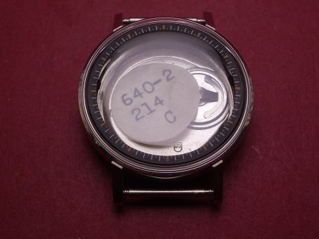 Bulova Gehäuse, Stahl, für Kal. 214, Ø 35,8mm, mit Stellschraube & schwarzer Lünetteneinlage, NOS (New Old Stock) 
