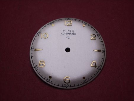 Elgin Zifferblatt für Kal. 470, Ø 26,9mm, silber mit goldfarbenen Inlays 