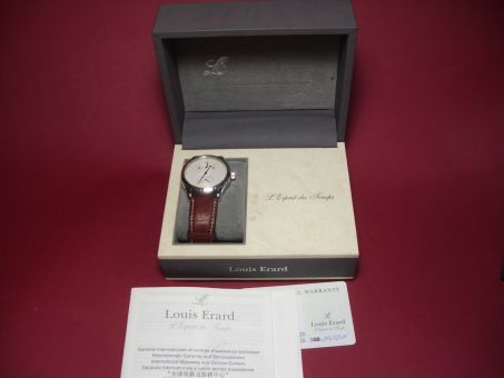 Komplette Uhr, Louis Erard , Regulateur, Stahl, Durchmesser ca.40mm,  Automatikuhrwerk, Lederarmband mit Faltschließe 