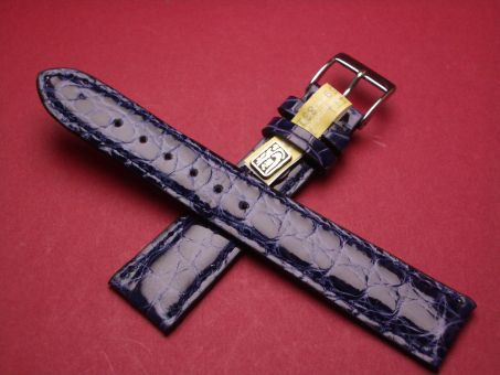 Louisiana Krokodil-Leder-Armband, 19mm im Verlauf auf 16mm, Farbe: Blau  glänzend 