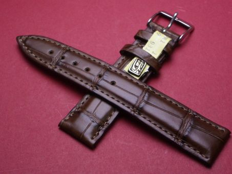 Louisiana Krokodil-Leder-Armband,  20mm im Verlauf auf 18mm Farbe: Braun (große Narbung) 