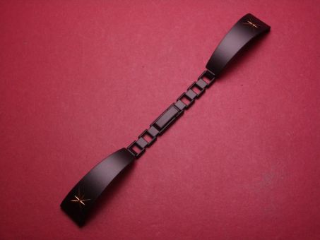 Metall-Uhren-Armband, 14mm auf 7mm an der Faltschließe, Farbe: schwarz matt/gold 