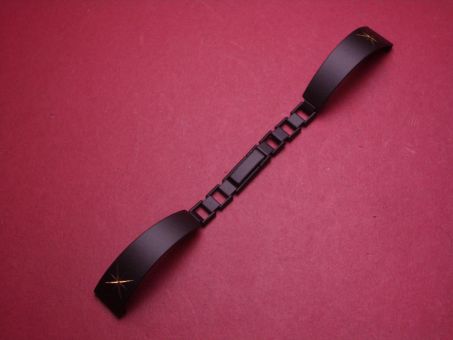 Metall-Uhren-Armband, 12mm auf 7mm an der Faltschließe, Farbe: schwarz matt/gold 