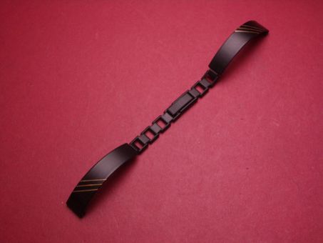 Metall-Uhren-Armband, 10mm auf 7mm an der Faltschließe, Farbe: schwarz matt/gold 