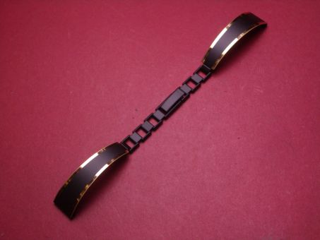Metall-Uhren-Armband, 12mm auf 7mm an der Faltschließe, Farbe: schwarz matt/gold 