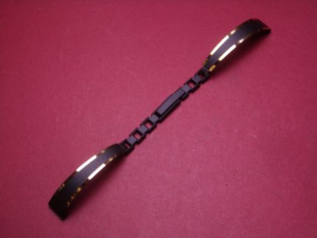 Metall-Uhren-Armband, 10mm auf 6mm an der Faltschließe, Farbe: schwarz matt/gold 