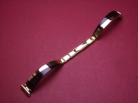 Metall-Uhren-Armband, 12mm auf 6mm an der Faltschließe, Farbe: schwarz/gold 