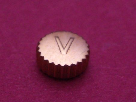 Uhrenkrone rot vergoldet, Ø 4,9mm, Höhe 2,3mm, Gewinde 0,9mm, Tubus 2mm 