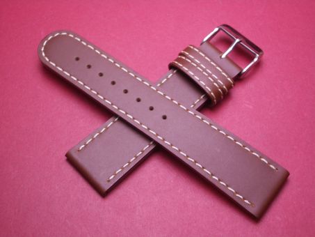 Leder-Armband, Kalbsleder, 24mm im Verlauf auf 22mm, Farbe: braun mit weißer Naht 