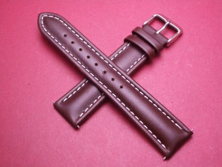 Leder-Armband, Kalbsleder, 20mm im Verlauf auf 18mm, Farbe: dunkelbraun mit heller Naht, mit 2 Federstegen 