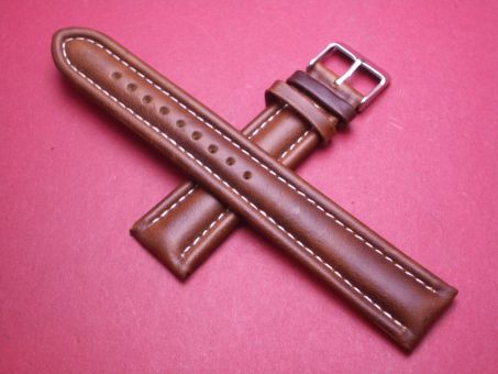 Leder-Armband, Kalbsleder, 20mm im Verlauf auf 18mm, Farbe: dunkelbraun mit heller Naht, XL-Länge 