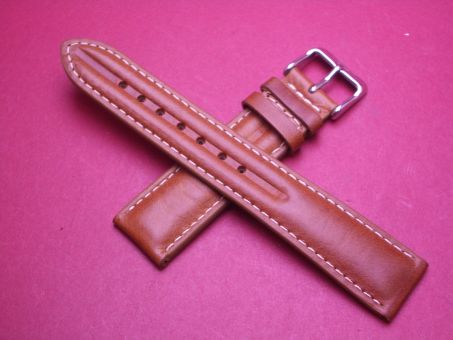 Leder-Armband, Kalbsleder, 20mm im Verlauf auf 18mm, Farbe: braun mit heller Naht 