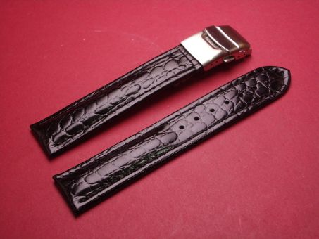 Lederarmband, Kalb mit Krokoprägung, 20mm im Verlauf auf 18mm, Farbe: schwarz, mit Faltschließe 