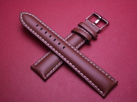 Leder-Armband, Kalbsleder, 20mm im Verlauf auf 18mm, Farbe: braun mit heller Naht 
