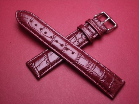 Leder-Armband, Kalbsleder mit Krokoprägung, 20mm im Verlauf auf 18mm, Farbe: rote Beere glänzend 